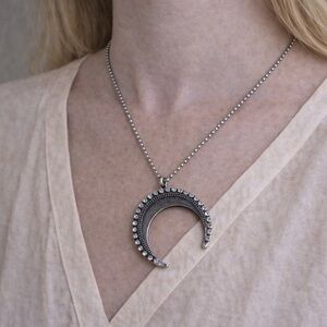 Silver Crescent Moon Pendant Necklace